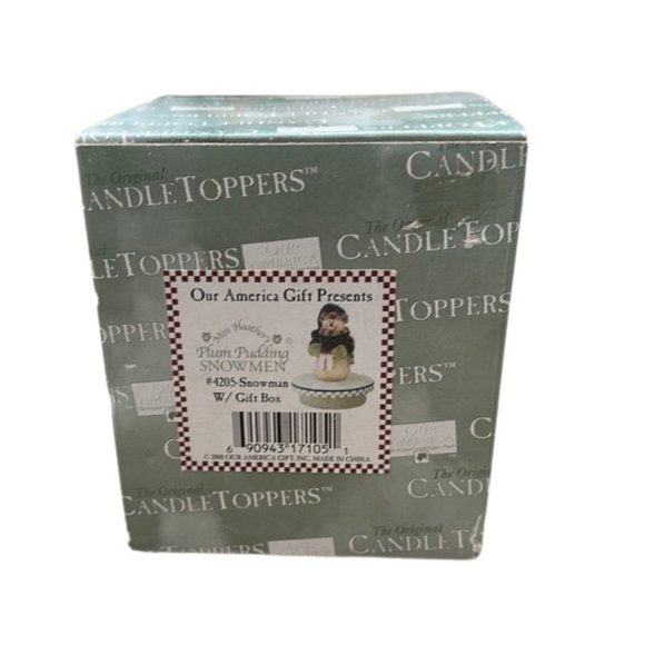 Miss Heather's Candle Topper Plum Pudding Snowman Holding Gift NEW - Picture 3 of 9